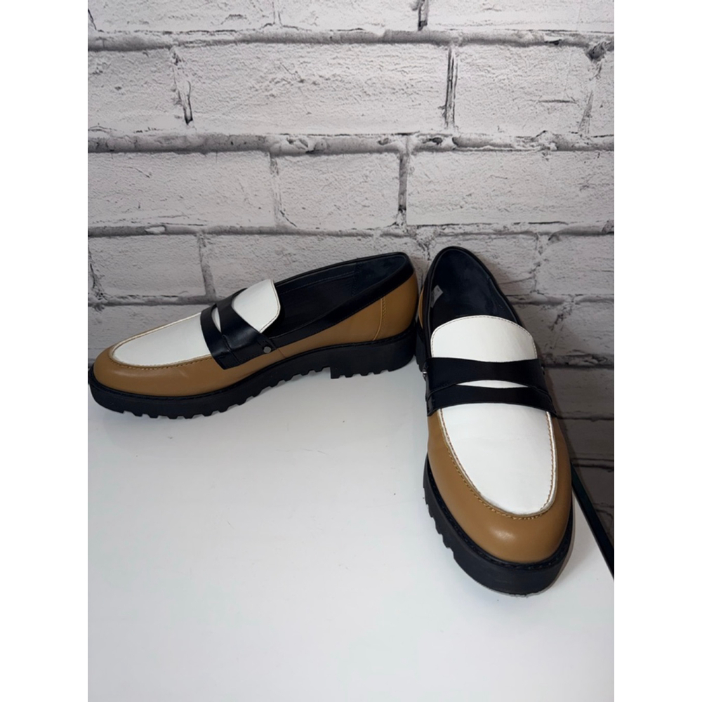 Women's Franco Sarto Cassandra Platform Penny Loafers Size 10 Brown White Black - Picture 3 of 10
